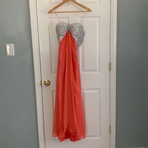 Watermelon & silver sequin formal dress